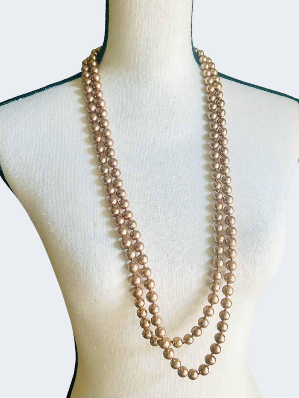 Long Champagne Pearl Beaded Necklace - Elegant Layered Women’s Jewelry
